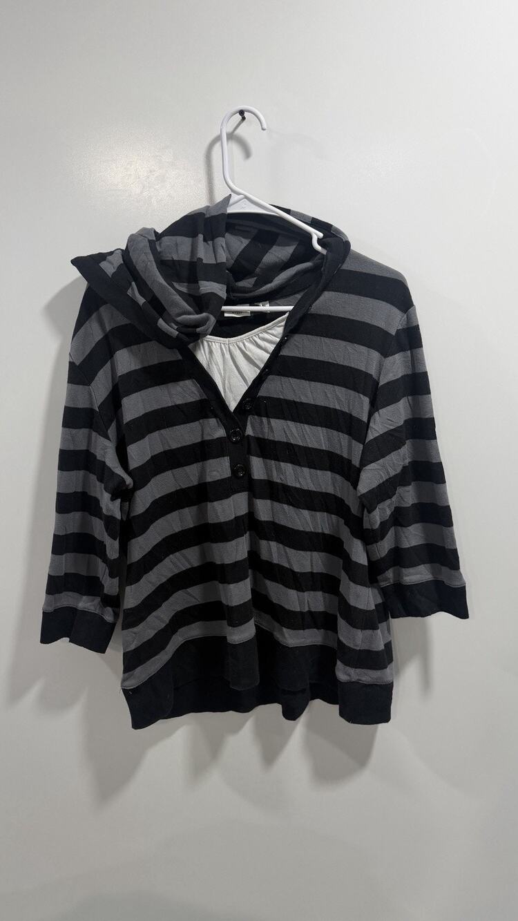 Vintage Cato Shirt Jacket Black Gray Striped Top With Hood Women’s Size 18/20W